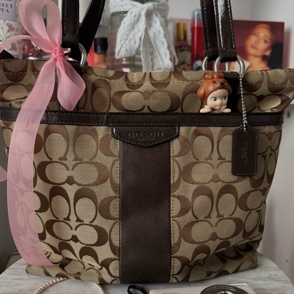 Coach Brown and Tan Signature Tote